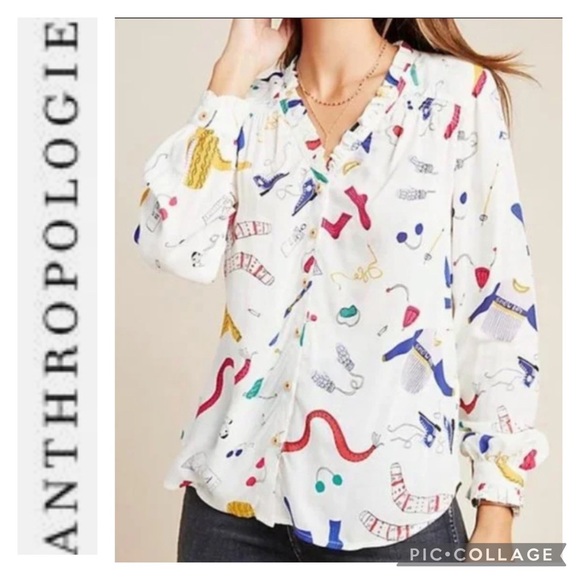 Anthropologie Tops - Maeve Anthro Marisol ruffled winter ski print size 10
